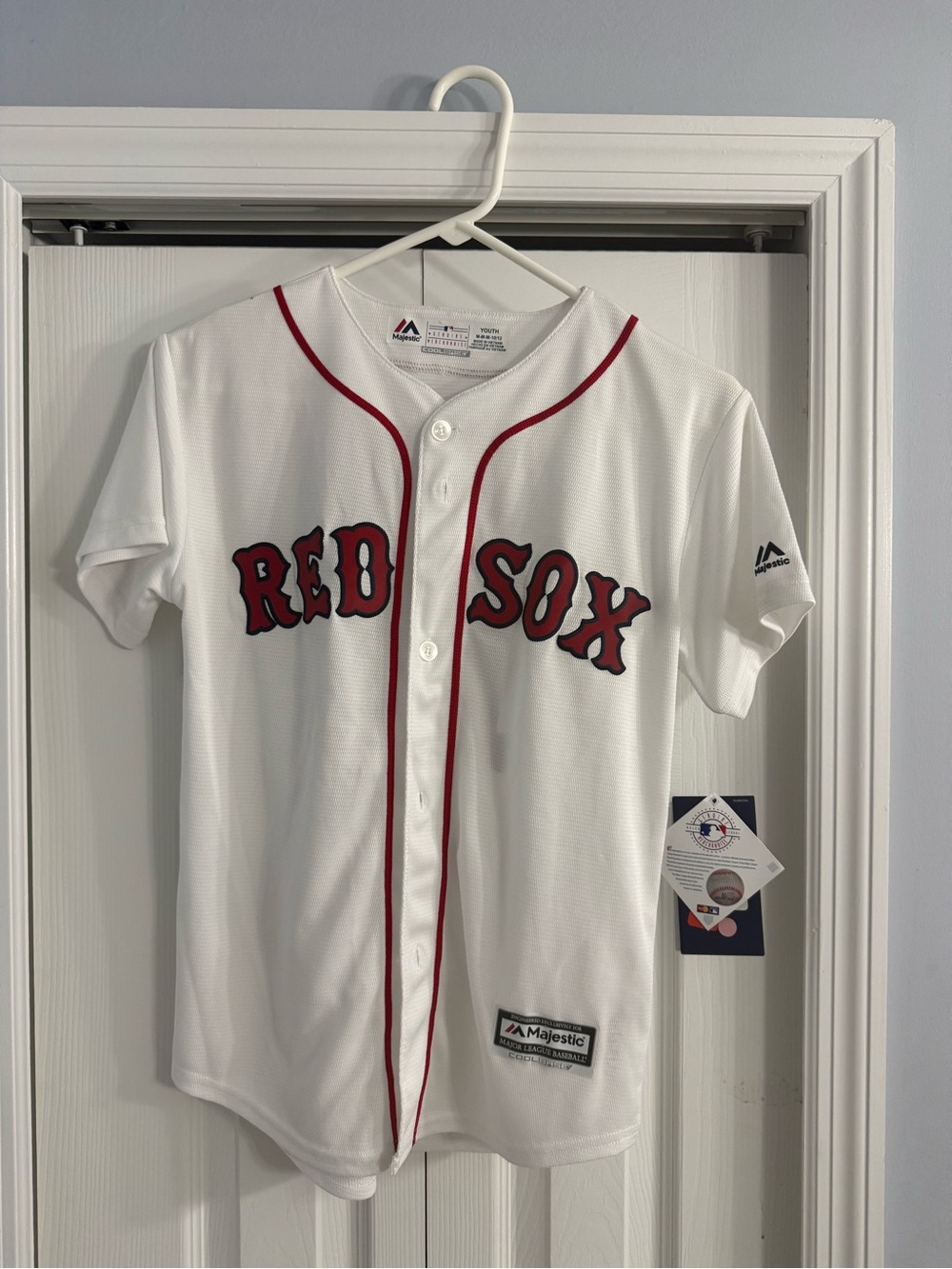 Majestic White & Red Red Sox Button-Front Jersey